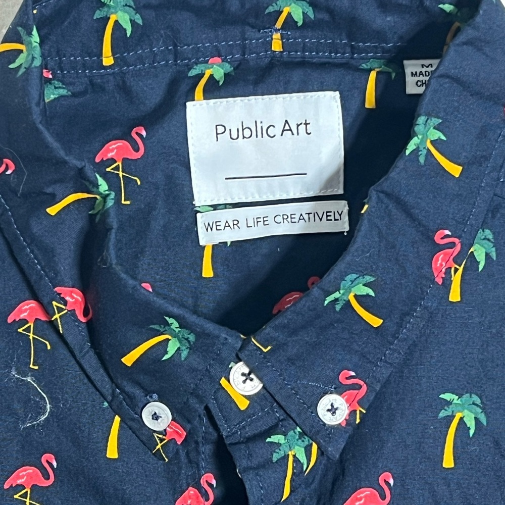 Men’s Navy Short-Sleeve Flamingo Print Shirt - Picture 6 of 8